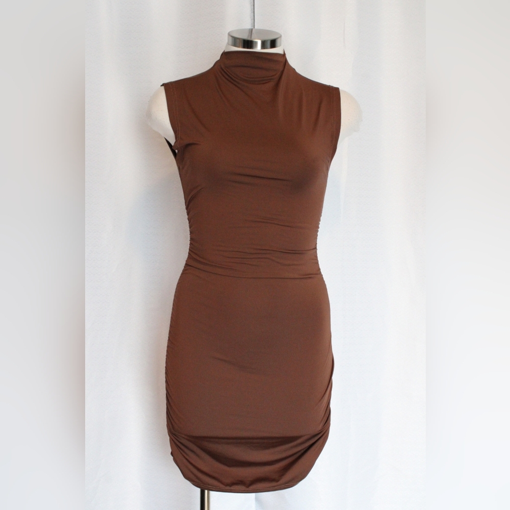 XS Chocolate Brown Ruched Bodycon Dress